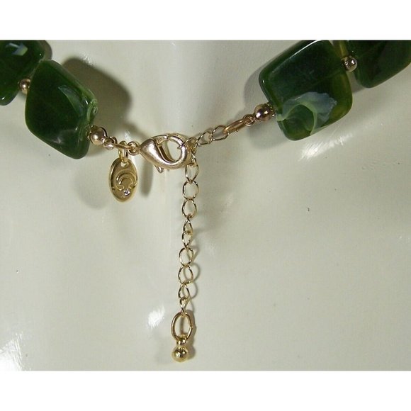 Vintage Charmin Charlie Signed Statement Necklace Faux Jade Panels Rhinestones - Picture 6 of 8